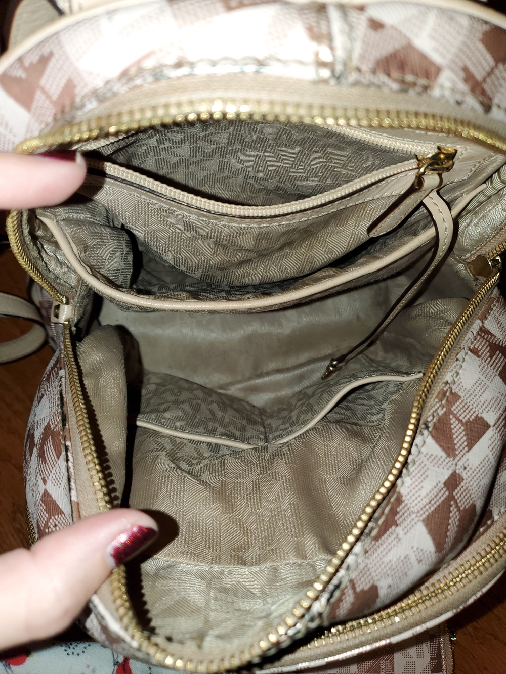 Michael Kors Rose Gold Signature Check Rhea Backpack- Read Description - Picture 5 of 10